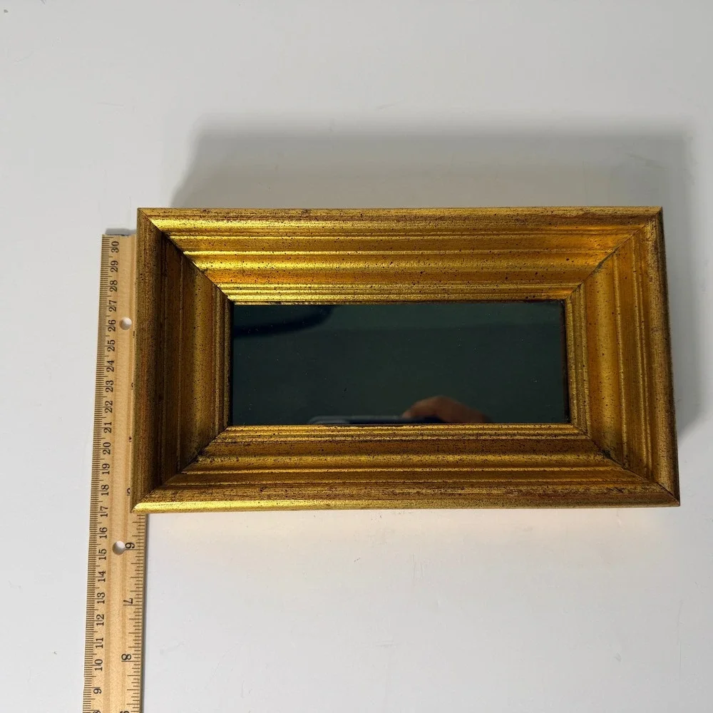 Vintage Gold Framed Smoky Gray Wall Mirror Narrow Accent Hollywood Regency
